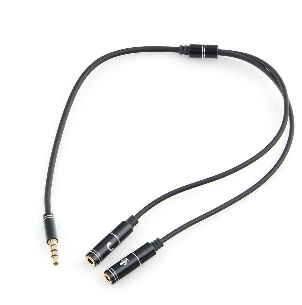 Кабель аудио Cablexpert CCAB-02-35F2M-0.2MB 3.5 джек 4pin(F)/2х 3.5 джек(M) наушники и микрофон черный 0.2м