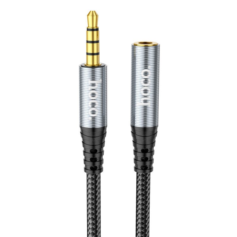 Кабель AUX, Jack 3,5mm(m) - Jack 3,5mm(f) HOCO UPA20, 2.0м, круглый, нейлон, цвет: серый (1/37/370)