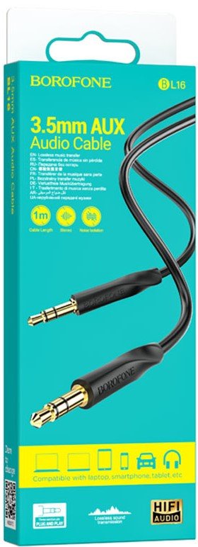 Аудио кабель BOROFONE BL16/ AUX / 3.5 mm jack - 3.5 mm jack/ 1m/ Черный, (Арт. B-89166)
