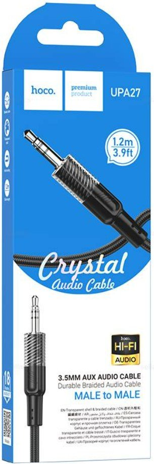 Аудио кабель HOCO UPA27/ AUX  3.5 mm jack - 3.5 mm jack/ 1.2m/ Нейлон/ Черный, (Арт. HC-12500)
