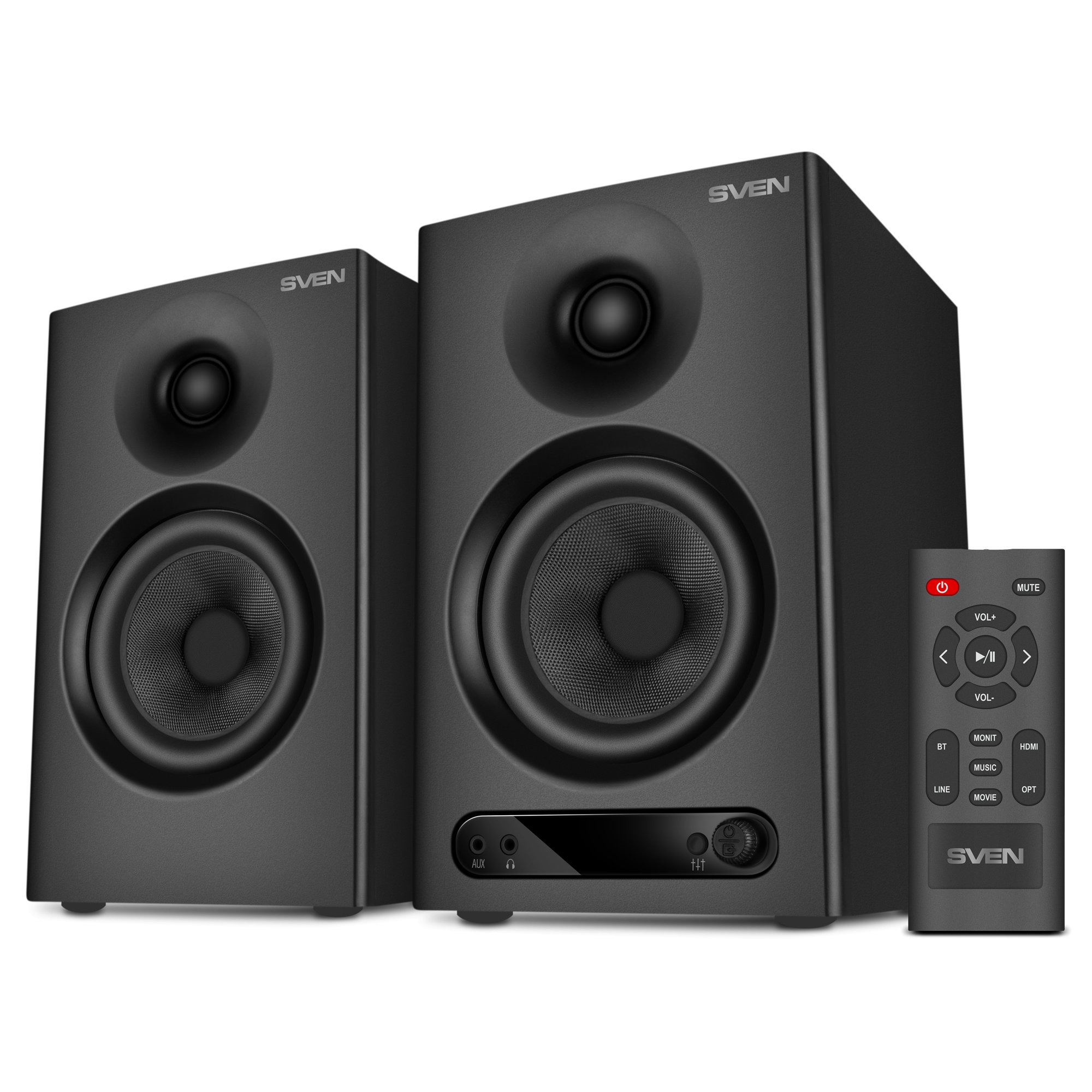 Акустическая система 2.0 SVEN MC-15, черный (60 Вт, Bluetooth, RCA, TRS, OPT, HDMI, AUX, вход наушников, пульт)