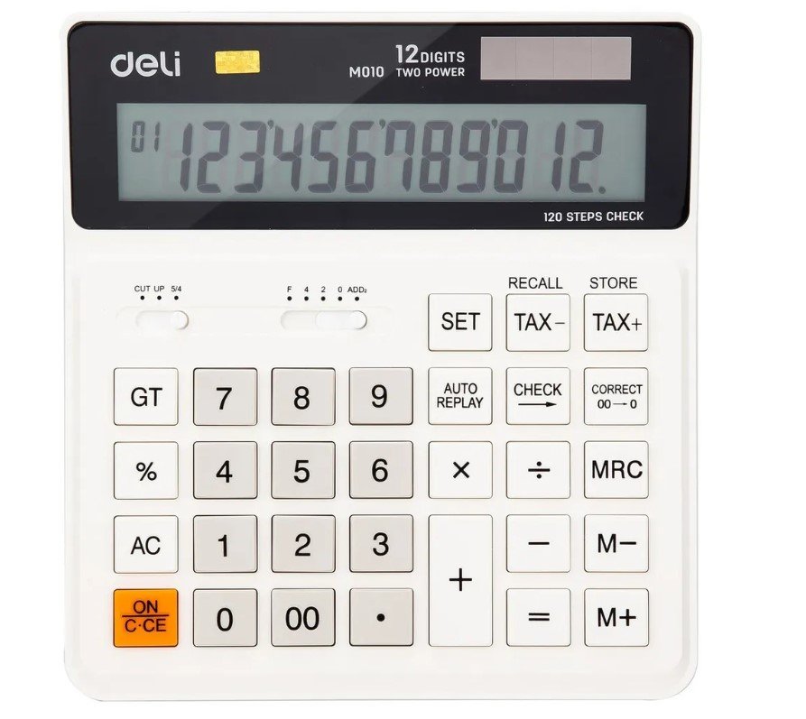 Калькулятор бухгалтерский Deli EM01010 белый 12-разр.