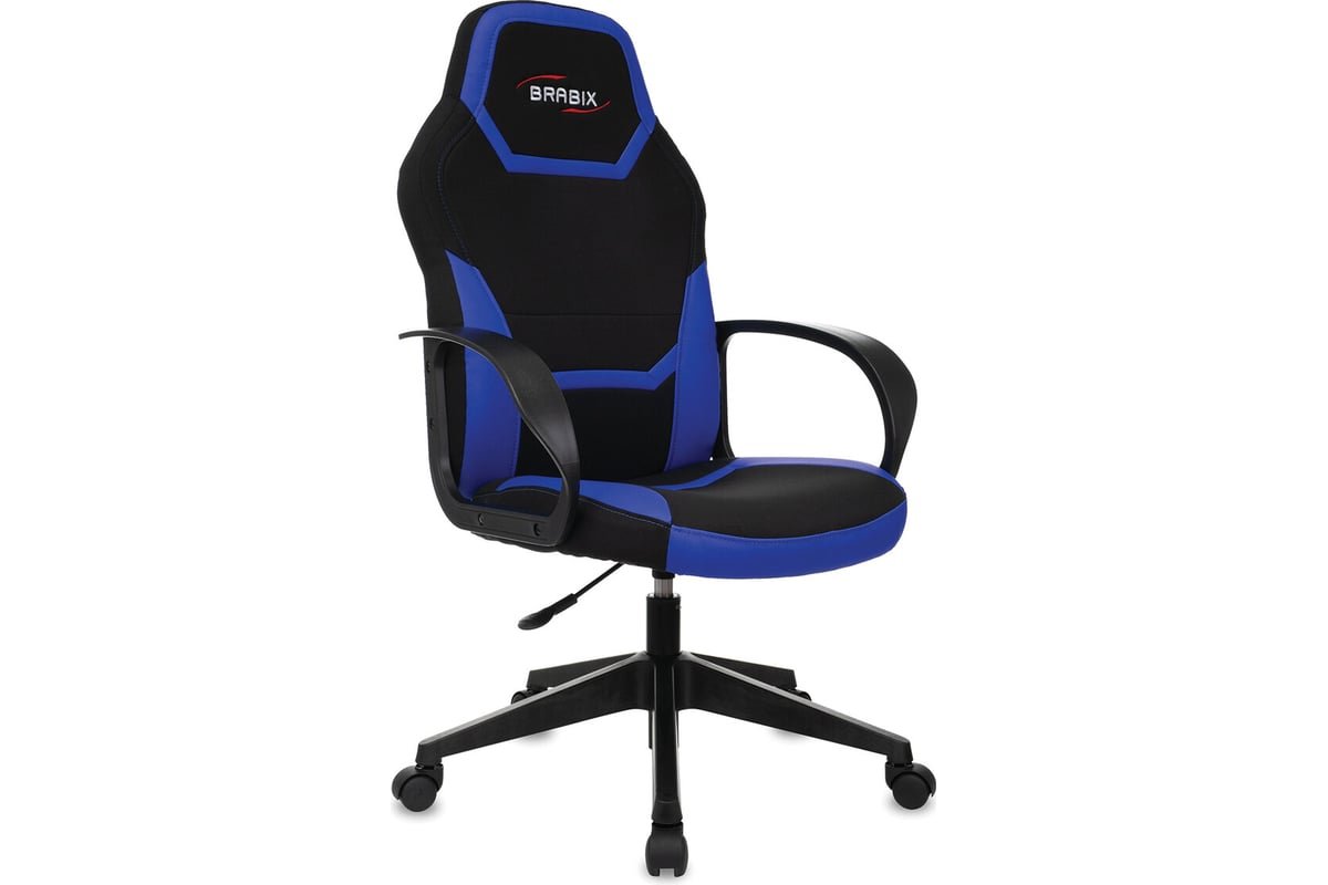 Кресло игровое BRABIX Alpha GM-018 (532638) ткань/экокожа, черное/синее