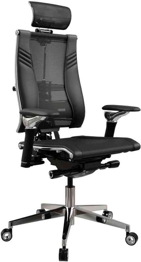Кресло Метта Yoga Spine Triumph B2 (CC.50.15.13A) Infinity Easy Clean черный экокожа/сетка с подголов. крестов. алюминий хром