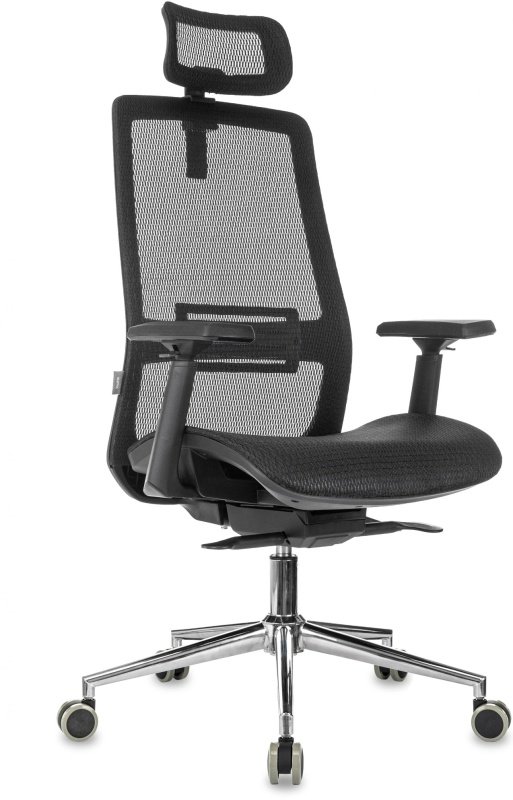 Кресло руководителя Бюрократ MC-912-H/SIT-M/B черный сетка с подголов. крестов. металл хром