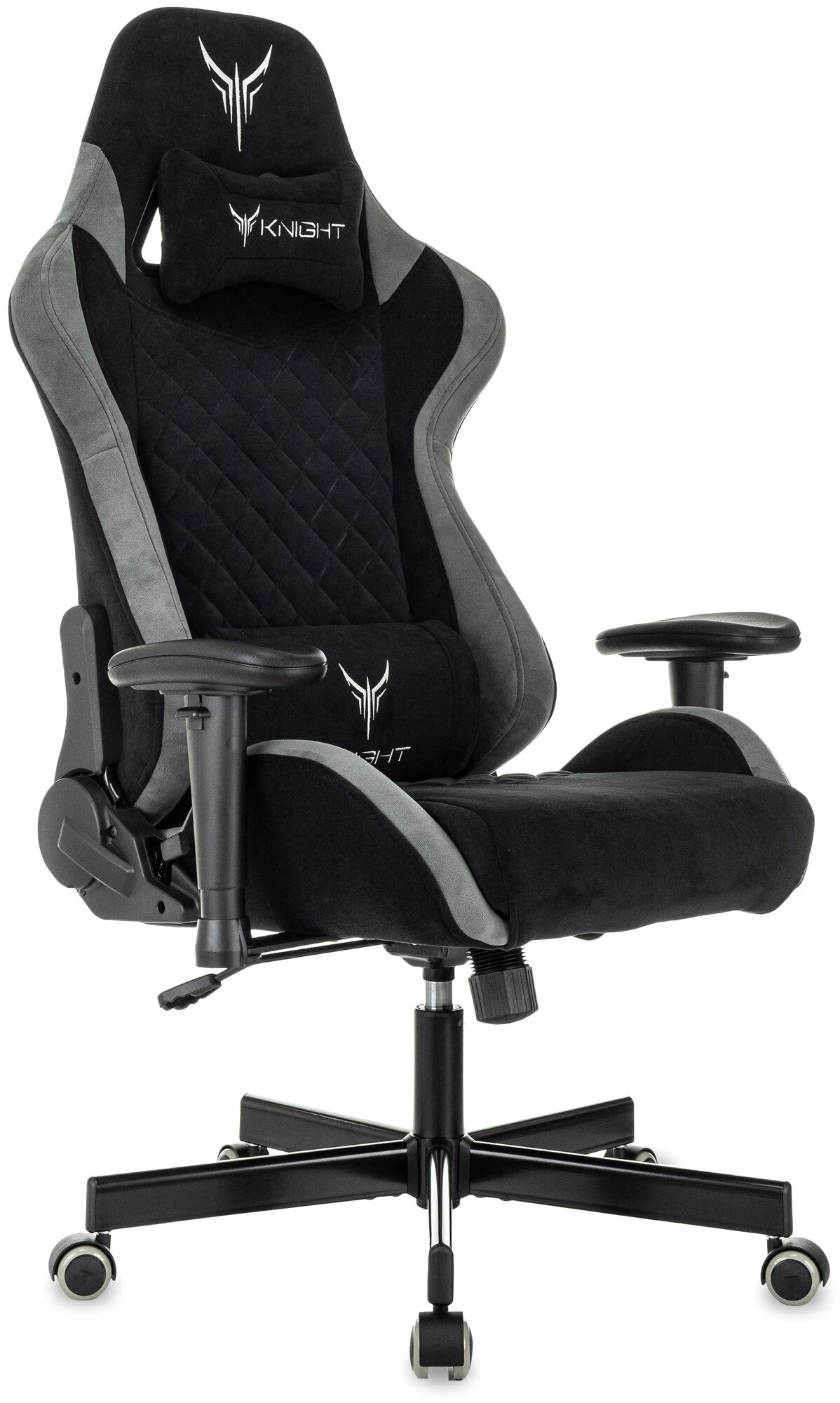 Кресло игровое Knight Regal Fabric черный/серый искусственная замша с подголов. крестов. металл