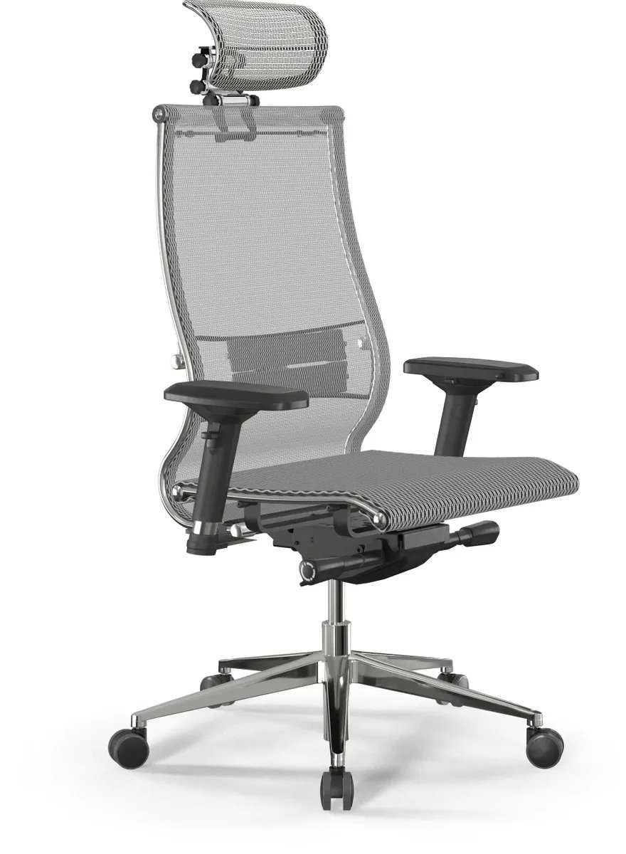 Кресло Метта Samurai S-3 (Z18.3.15.109) белый сиденье белый сетка с подголов. крестов. металл хром