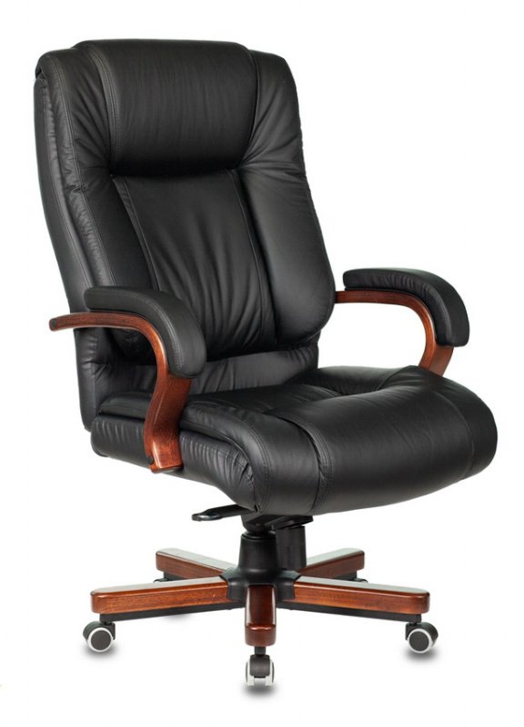 Кресло руководителя Бюрократ T-9925WALNUT/Black черный кожа крестовина дерево