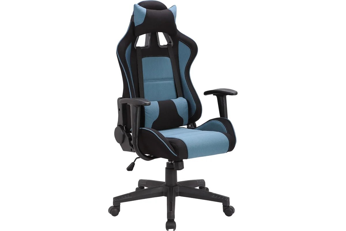 Кресло игровое BRABIX GT Racer GM-100 (531818) две подушки, ткань, черное/голубое