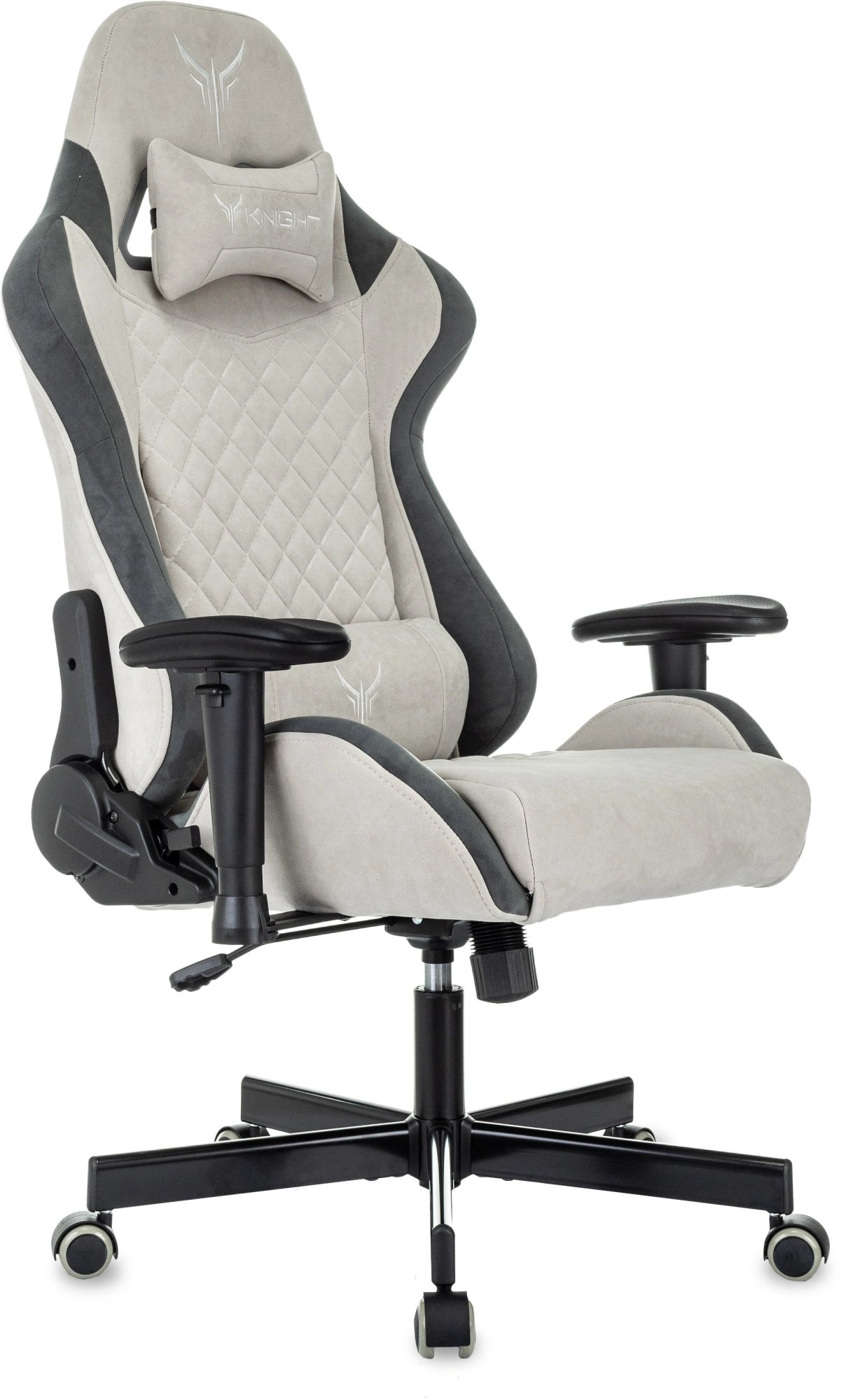 Кресло игровое Knight Regal Fabric серый/светло-серый искусственная замша крестов. металл