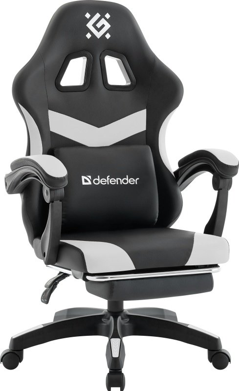 Игровое кресло DEFENDER Runa PRO (Руна ПРО) Черн/бел,PU,класс2,подножка (64813)