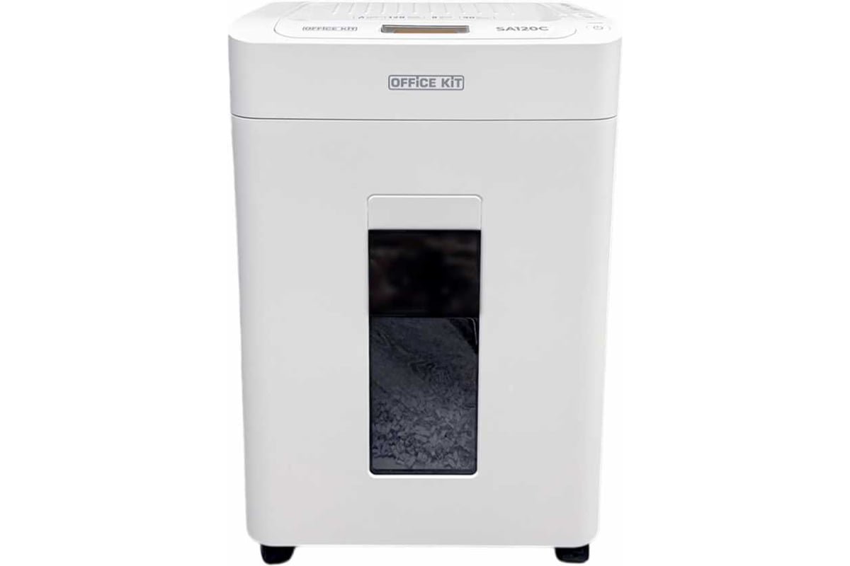Шредер Office Kit SA120C (OK3910SA120C) 3,9х10 белый с автоподачей (секр.P-4) фрагменты 120лист. 25лтр. скобы пл.карты