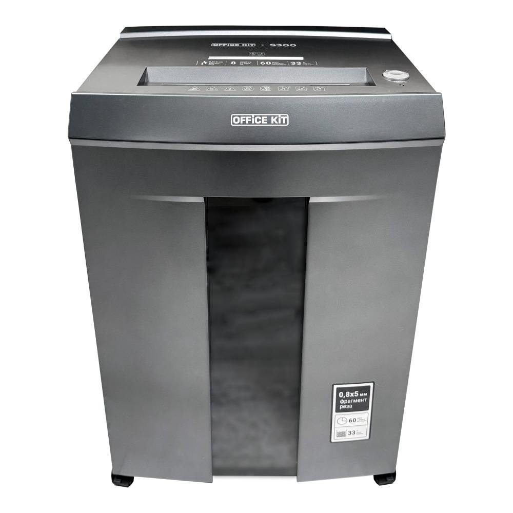Шредер Office Kit S300 0,8x5 черный (секр.P-7) фрагменты 8лист. 33лтр. пл.карты CD