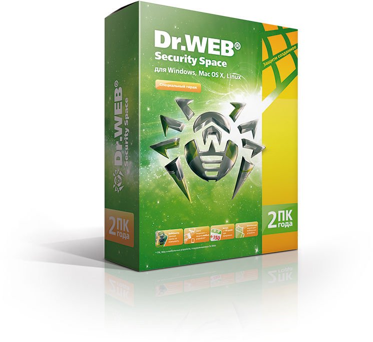 ПО Dr.Web Security Space (КЗ), 2 ПК/2 года либо 1 ПК/4 года, DVD, коробка (BHW-B-24M-2-A3)
