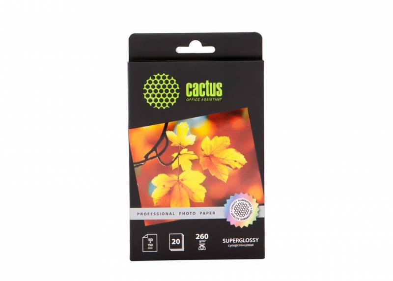Фотобумага Cactus Prof CS-HGA626020 10x15/260г/м2/20л/белый глянцевое для струйной печати