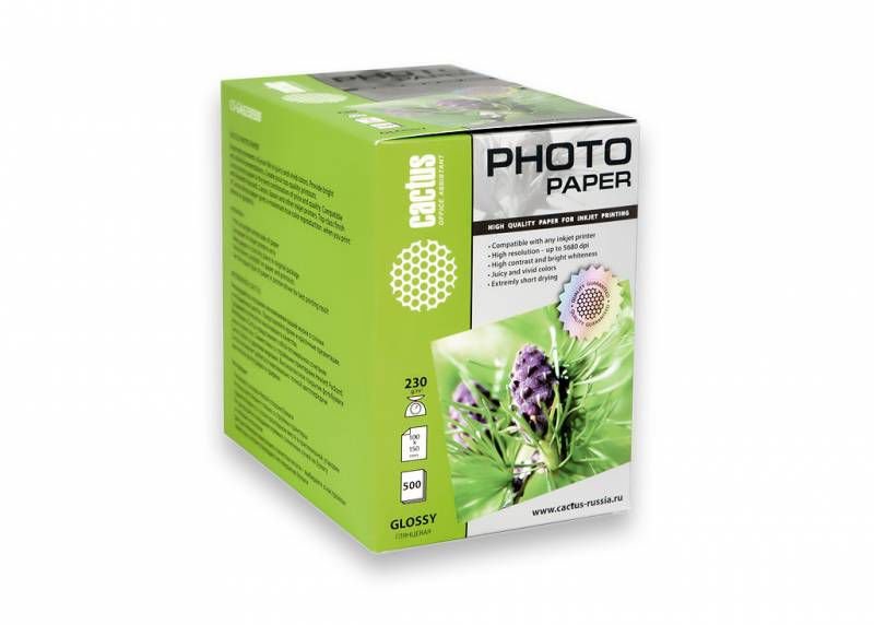Фотобумага Cactus CS-GA6230500 10x15/230г/м2/500л/белый глянцевое для струйной печати