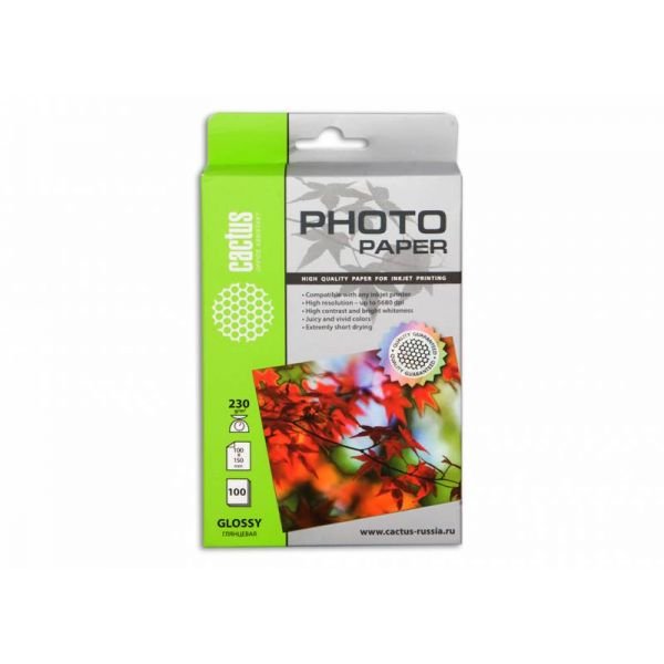 Фотобумага Cactus CS-GA6230100 10x15/230г/м2/100л/белый глянцевое для струйной печати