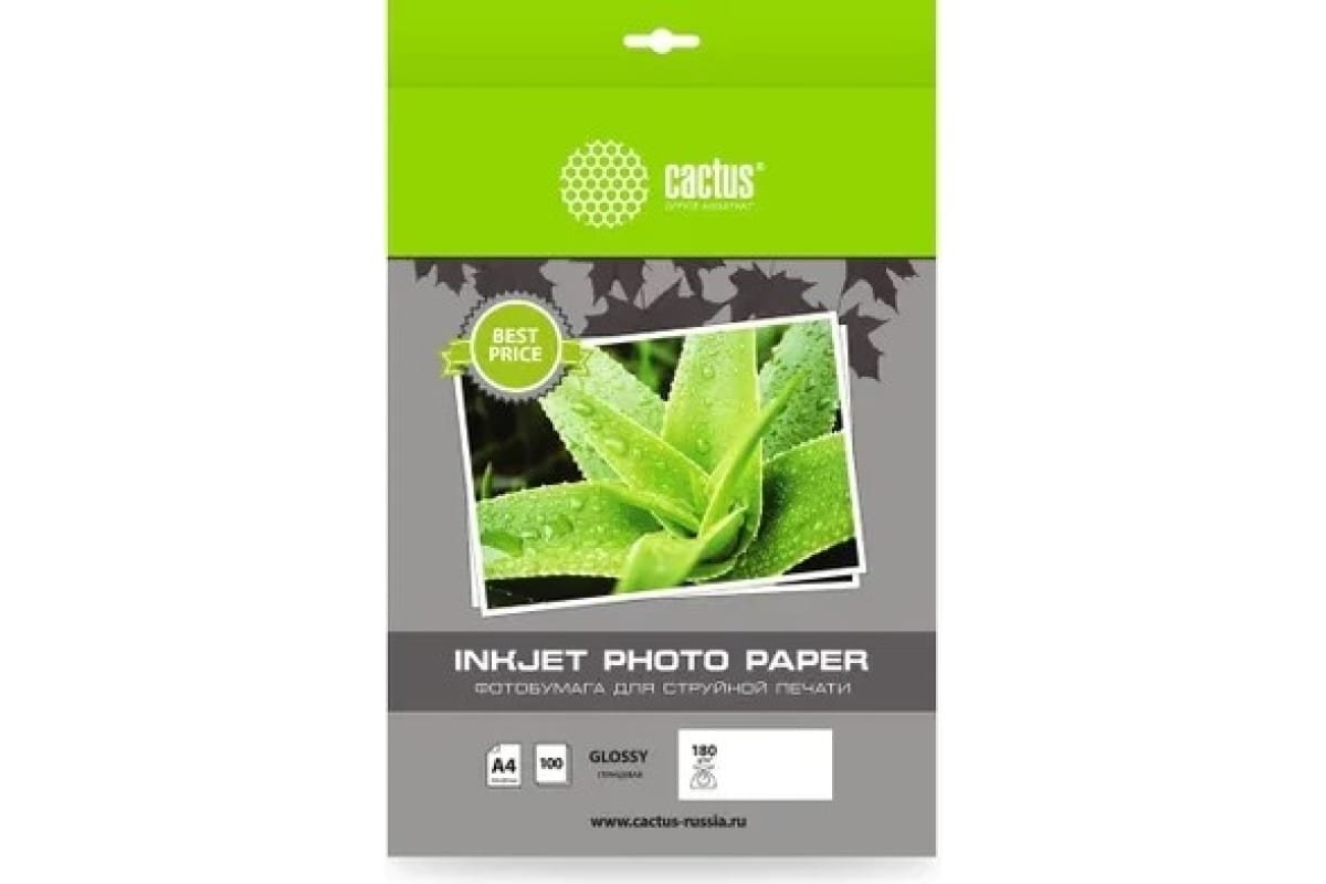 Фотобумага Cactus CS-GA4180100 A4/180г/м2/100л/белый глянцевое для струйной печати