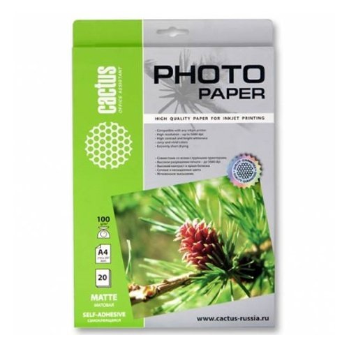 Фотобумага Cactus CS-MSA410020 A4/100г/м2/20л/белый матовое самоклей. для струйной печати