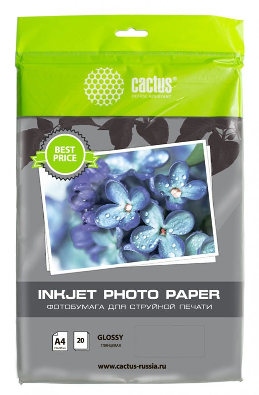 Фотобумага Cactus CS-GA413020ED A4/130г/м2/20л/белый глянцевое для струйной печати