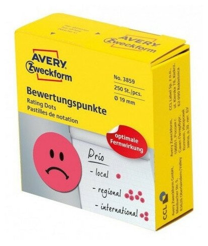 Этикетки Avery Zweckform 3859 250шт на листе диаметр 19мм/70г/м2/красный самоклей. универсальная (упак.1рул)