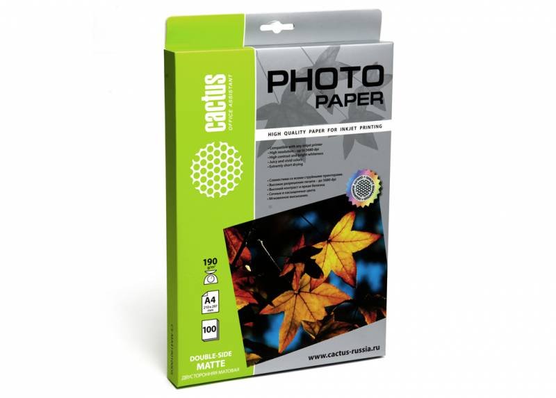 Фотобумага Cactus CS-MA4190100DS A4/190г/м2/100л/белый матовое/матовое для струйной печати