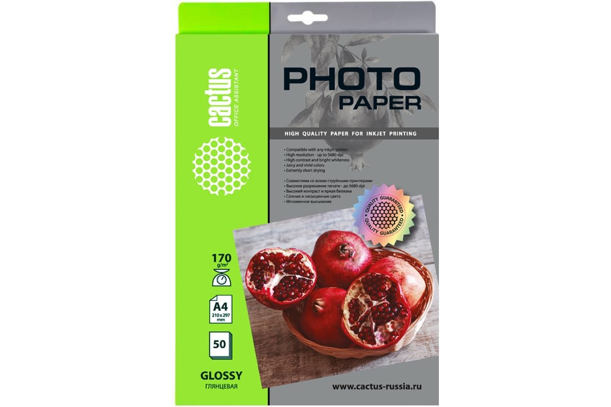 Фотобумага Cactus CS-GA417050 A4/170г/м2/50л/белый глянцевое для струйной печати