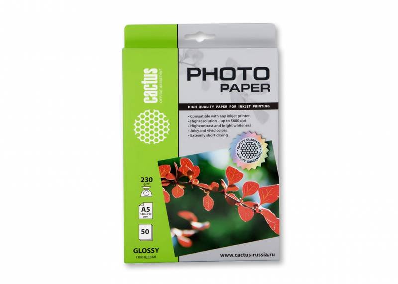 Фотобумага Cactus CS-GA523050 A5/230г/м2/50л/белый глянцевое для струйной печати