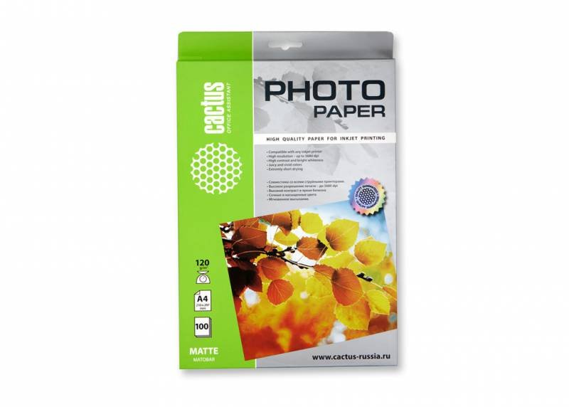 Фотобумага Cactus CS-MA4120100 A4/120г/м2/100л/белый матовое для струйной печати
