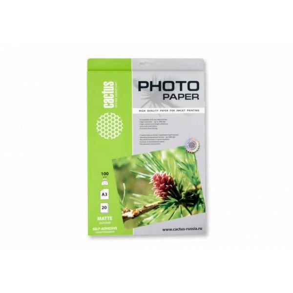 Фотобумага Cactus CS-MSA310020 A3/100г/м2/20л/белый матовое самоклей. для струйной печати