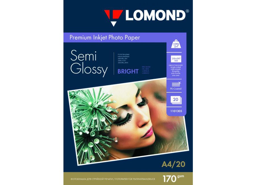 Бумага Lomond 1101305 A4/170г/м2/20л./белый полуглянцевое для струйной печати