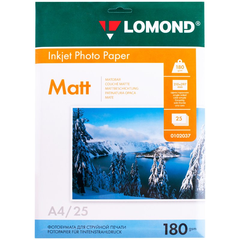 Фотобумага Lomond 0102037 A4/180г/м2/25л./белый матовое для струйной печати