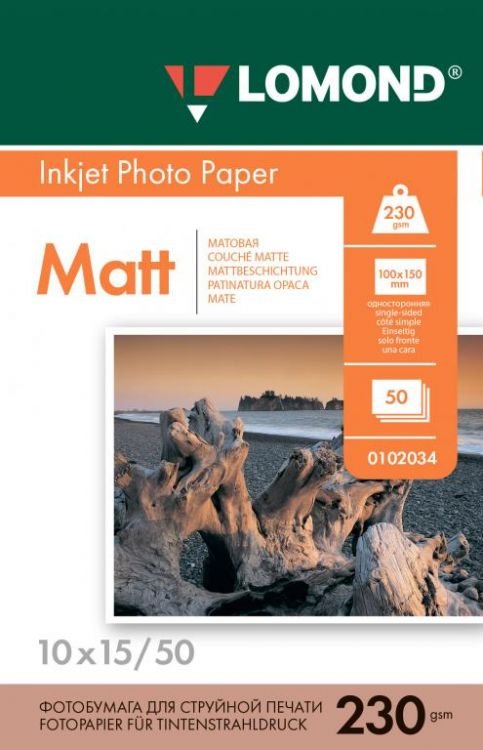 Фотобумага Lomond 0102034 10x15, 230г, м2, 50л., белый матовое для струйной печати