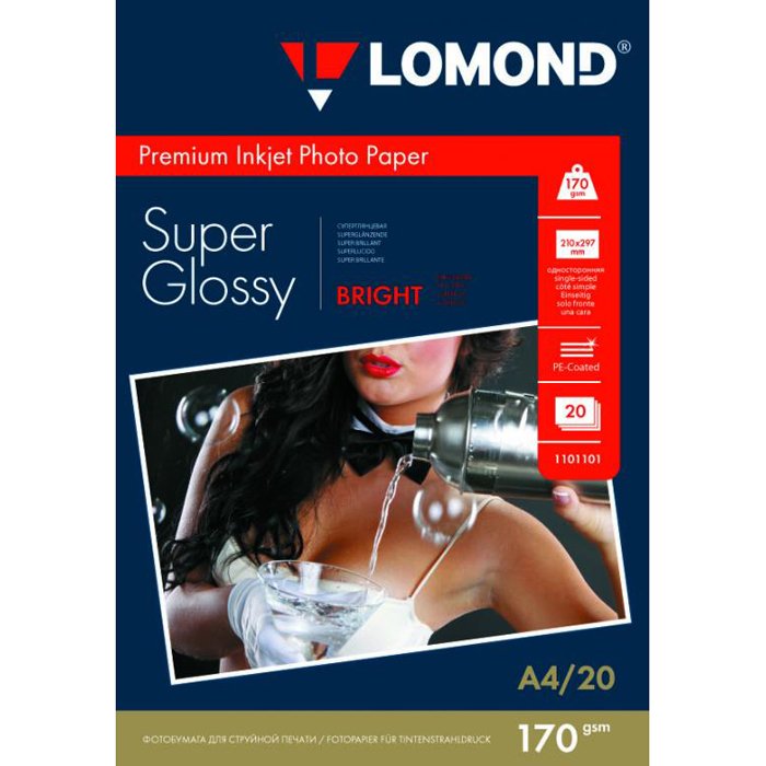 Фотобумага Lomond 1101101 A4/170г/м2/20л./белый высокоглянцевое для струйной печати