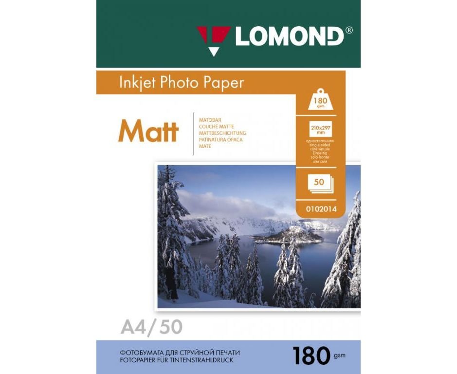 Фотобумага Lomond 0102014 A4/180г/м2/50л./белый матовое для струйной печати