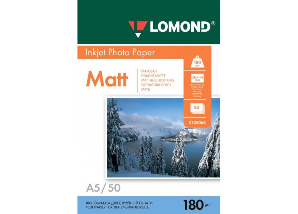 Фотобумага Lomond 0102068 A5/180г/м2/50л./белый матовое для струйной печати