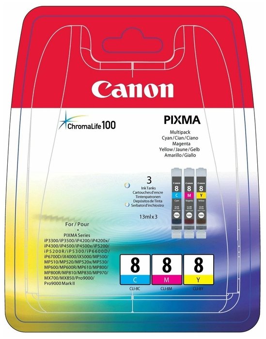 Картридж струйный Canon CLI-8C/M/Y 0621B029 голубой/пурпурный/желтый для Pixma iP6600D/iP4200/5200