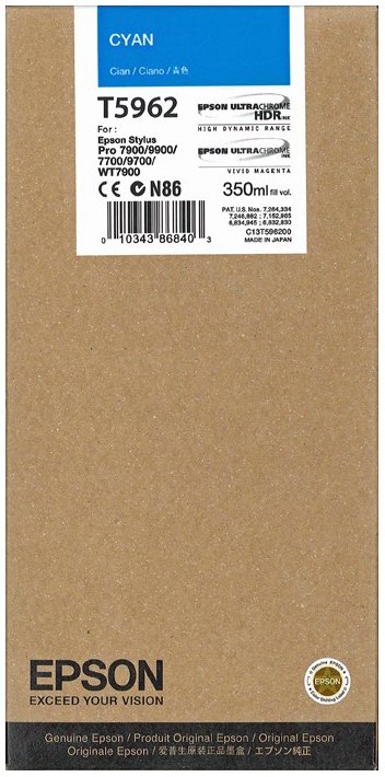 Картридж струйный Epson T5962 C13T596200 голубой (350мл) для Epson St Pro 7900/9900