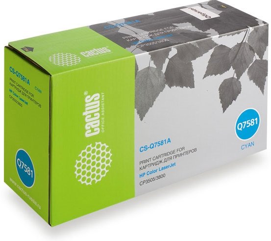 Картридж Cactus CS-Q7581A Q7581A для HP Color LaserJet CP3505/3800, голубой (6000стр.)