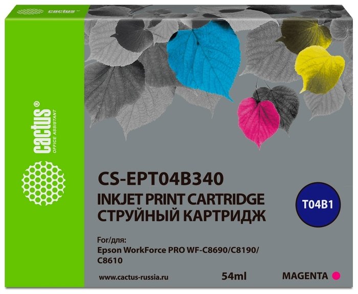 Картридж струйный Cactus CS-EPT04B340 пурпурный (54мл) для Epson WorkForce Pro WF-C8190, WF-C8690