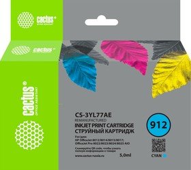 Картридж струйный Cactus CS-3YL77AE 912 голубой 5мл для HP OfficeJet 8010/8012/8013/8014/8015/8020/8025