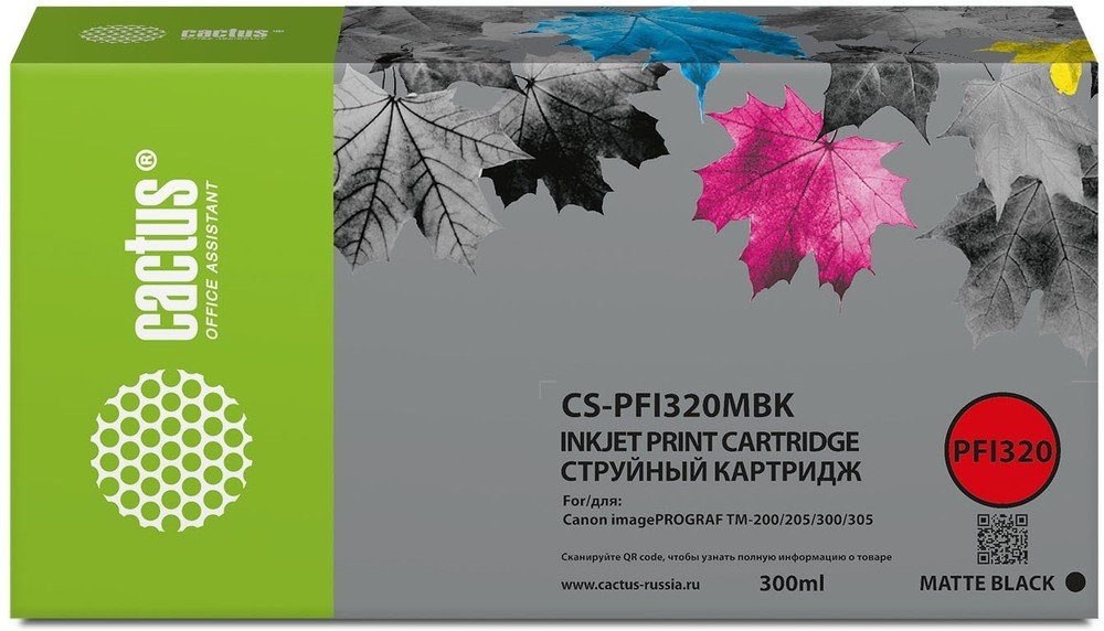 Картридж Cactus PFI-320MBK (CS-PFI320MBK) струйный черный матовый (300мл) для Canon imagePROGRAF TM-200/TM-200 MFP L24ei/TM-205/TM-300