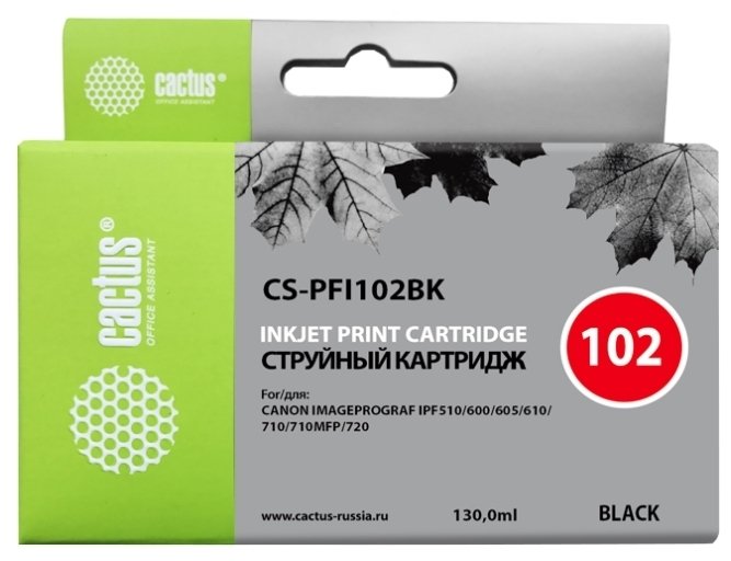 Картридж струйный Cactus CS-PFI102BK черный (130мл) для Canon iPF500/iPF600/iPF700/ MFP M40/iPF765/LP17/LP24