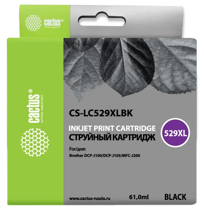 Картридж Cactus CS-LC529XLBK черный струйный (61мл) для Brother DCP-J100/J105/J200