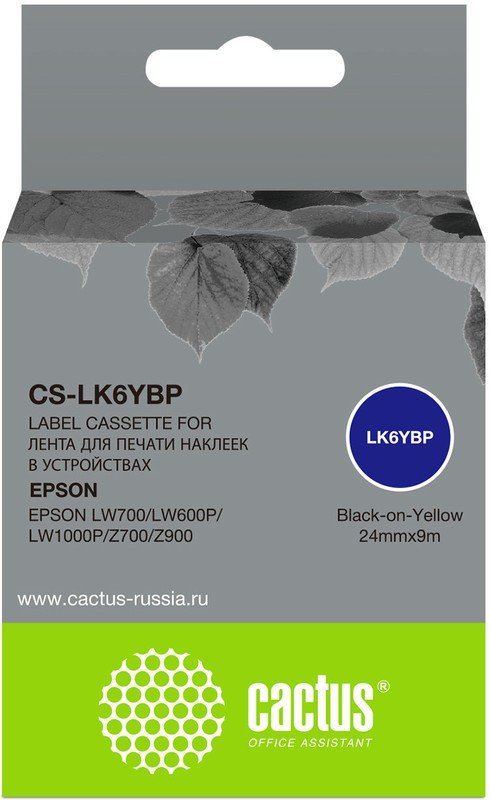 Картридж ленточный Cactus CS-LK6YBP черный для Epson LW700/LW600P/LW1000P/Z700/Z900