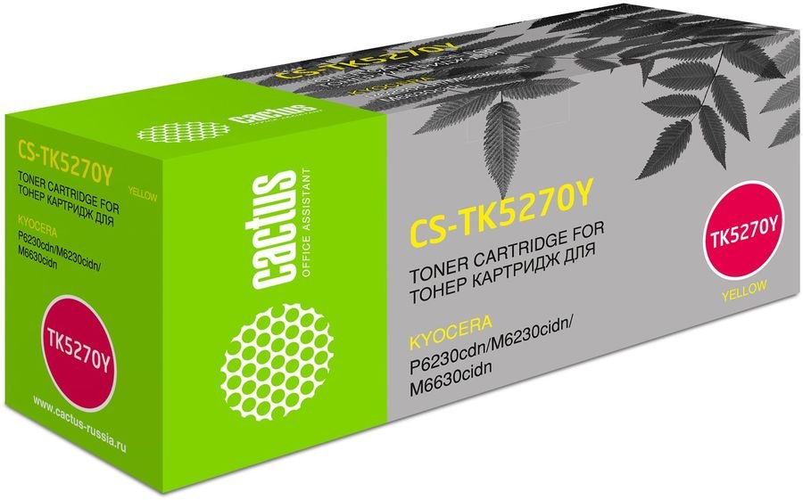 Тонер Картридж Cactus CS-TK5270Y желтый (6000стр.) для Kyocera ECOSYS P6230cdn, M6230cidn, M6630cidn