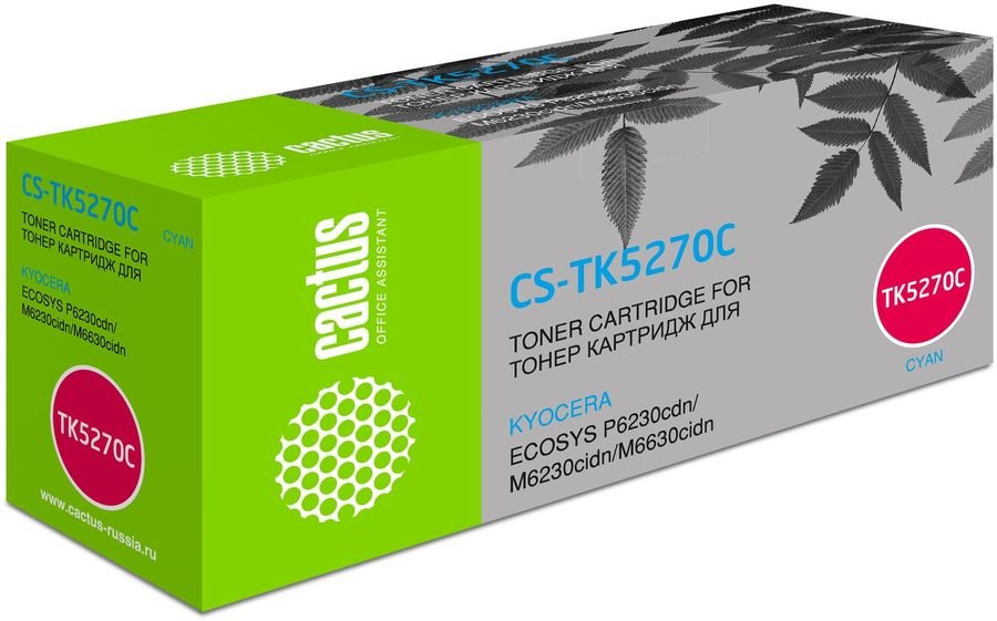 Тонер Картридж Cactus CS-TK5270C голубой (6000стр.) для Kyocera ECOSYS P6230cdn, M6230cidn, M6630cidn
