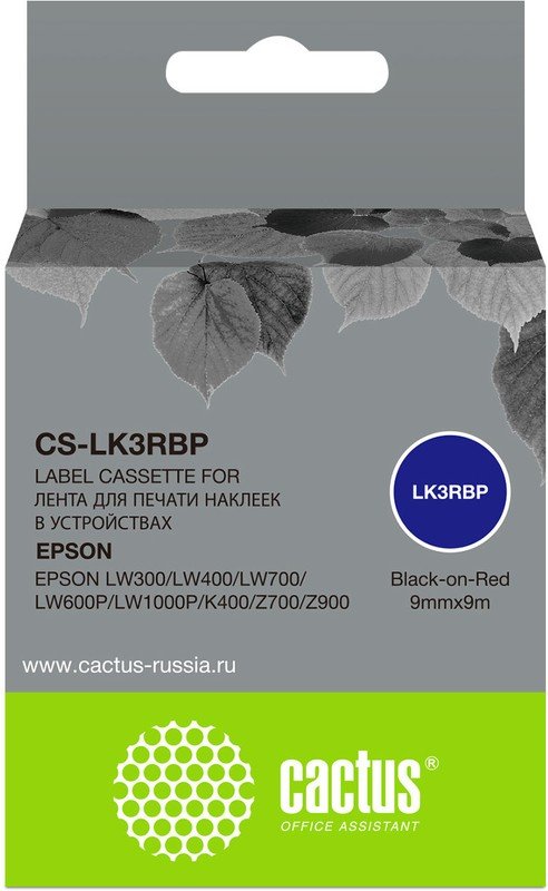 Картридж ленточный Cactus CS-LK3RBP черный для Epson LW300/LW400/LW700/LW600P/LW1000P/K400/Z700/Z900