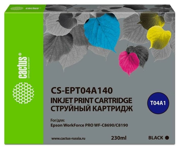 Картридж струйный Cactus CS-EPT04A140 черный (230мл) для Epson WorkForce Pro WF-C8190, WF-C8690