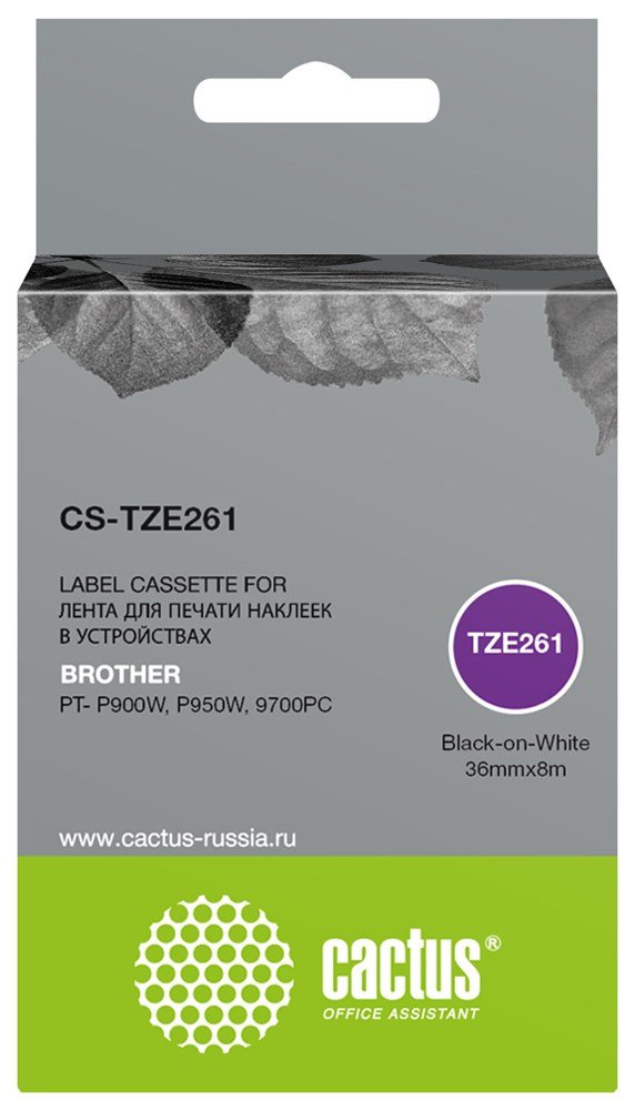 Картридж Cactus TZe-261 (CS-TZE261) черный ленточный для Brother PT- P900W, P950W, 9700PC